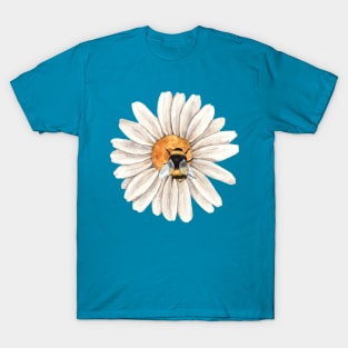 Honey Bee on Daisy Flower in Watercolor T-Shirt